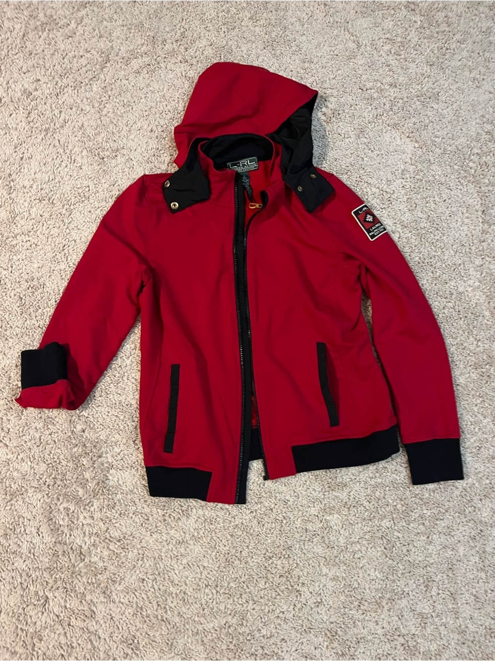 Polo by Ralph Lauren Red Hooded womens Jacket with Black Trim